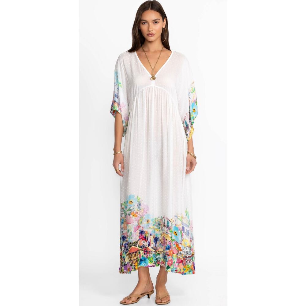 Johnny Was Spello Kaftan XS White Tropical Dolman Kaftan Maxi Dress NWOT - Picture 12 of 14